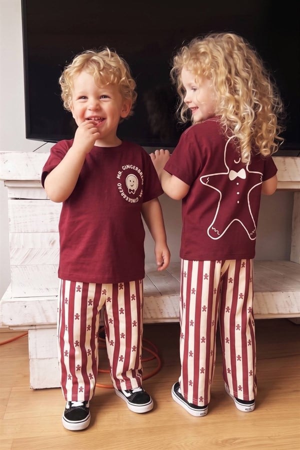 Unisex Tshirtlü Kurabiyeli Bordo Takım