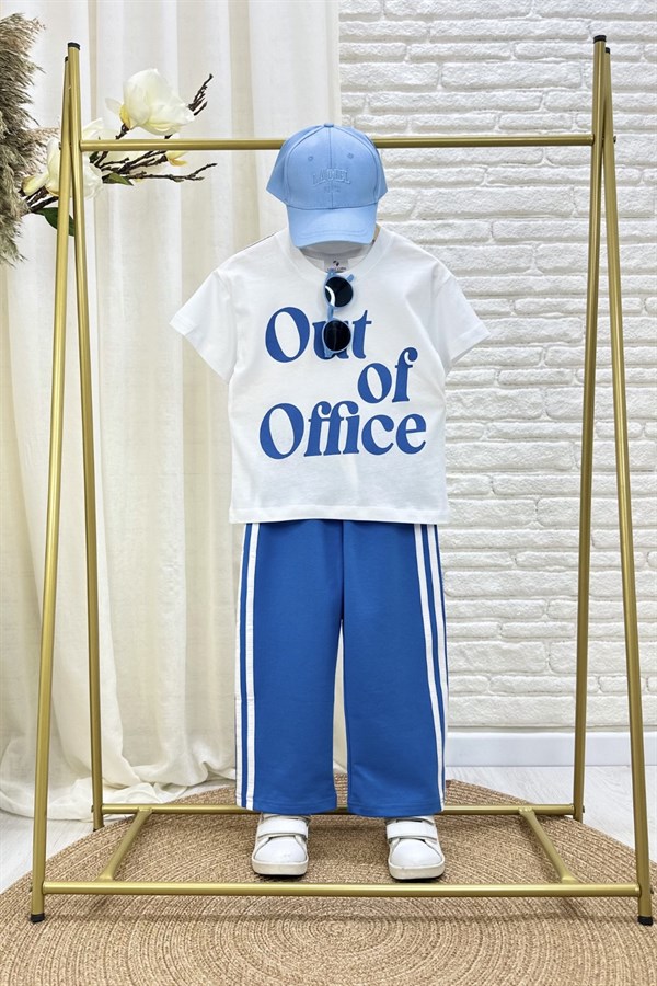 Unisex Tshirtlü Mavi Çizgili İkili Takım