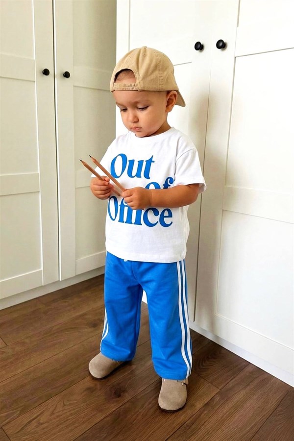 Unisex Tshirtlü Mavi Çizgili İkili Takım