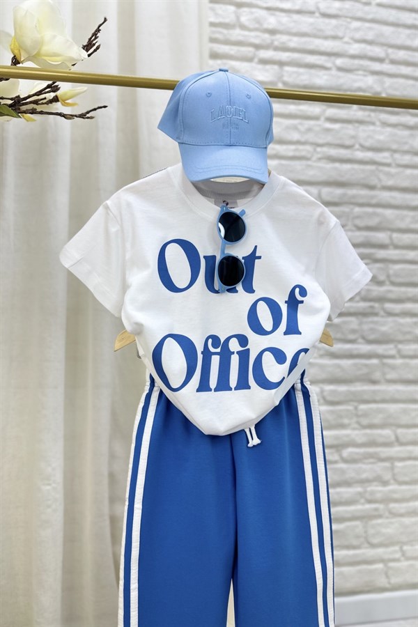 Unisex Tshirtlü Mavi Çizgili İkili Takım