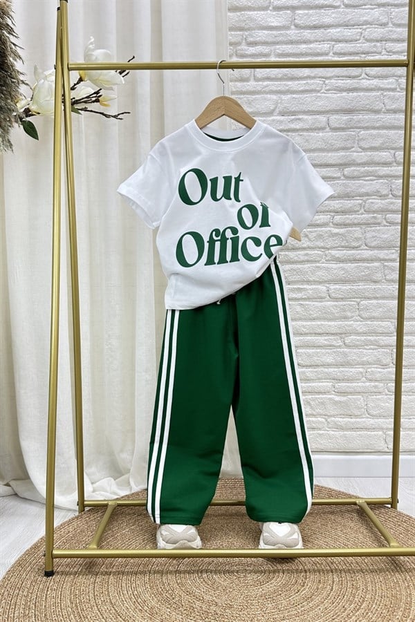 Unisex Tshirtlü Yeşil Çizgili İkili Takım