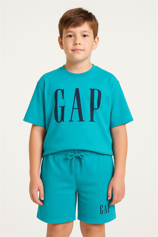 Unisex Turkuaz 6-14 Yaş Gap Şortlu Takım