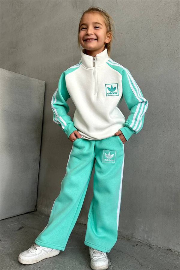 Unisex Turkuaz Adids Dik Yaka Fermuarlı Takım