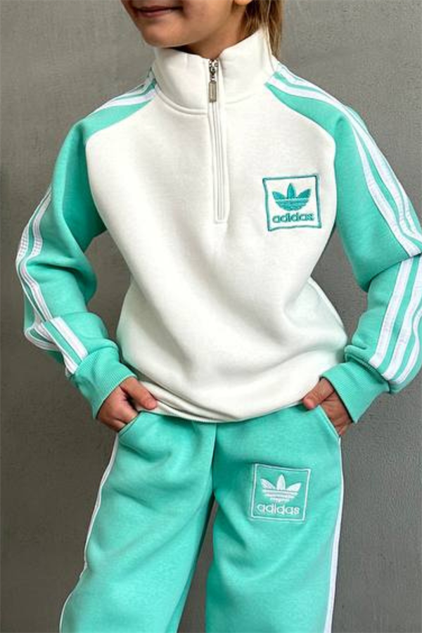 Unisex Turkuaz Adids Dik Yaka Fermuarlı Takım