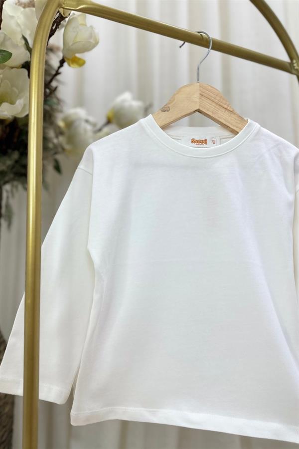 Unisex Uzun Kollu Beyaz Tshirt