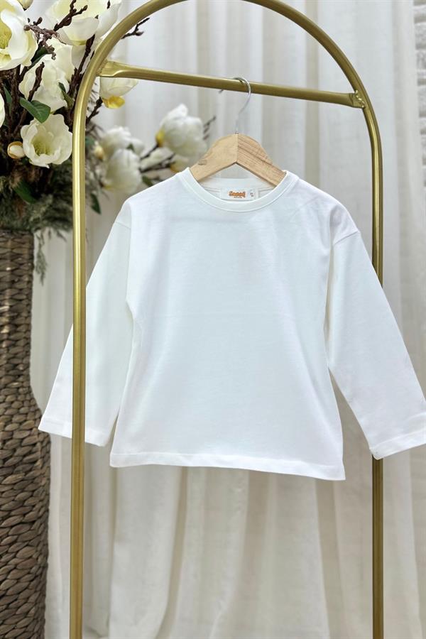 Unisex Uzun Kollu Beyaz Tshirt