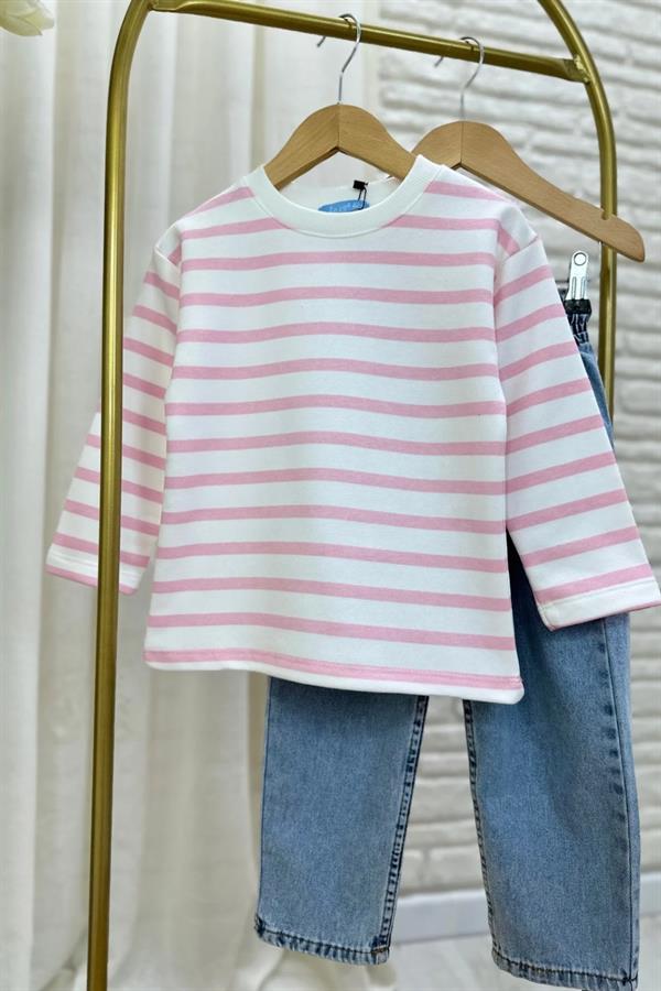 Kız Çocuk Sweat Uzun Kollu Pudra 3 İplik