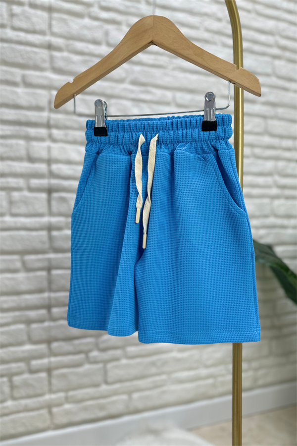 Unisex Waffle Kumaş Laci Şortlu Yaz Takım