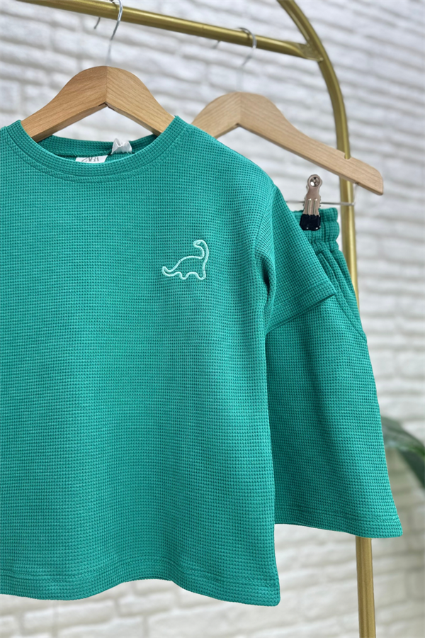 Unisex Waffle Kumaş Zümrüt Şortlu Yaz Takım