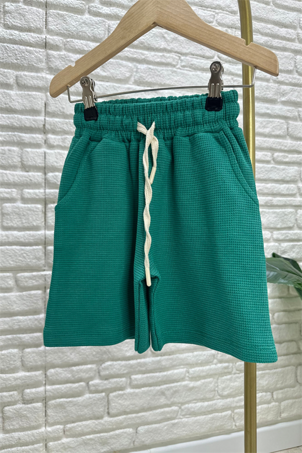 Unisex Waffle Kumaş Zümrüt Şortlu Yaz Takım