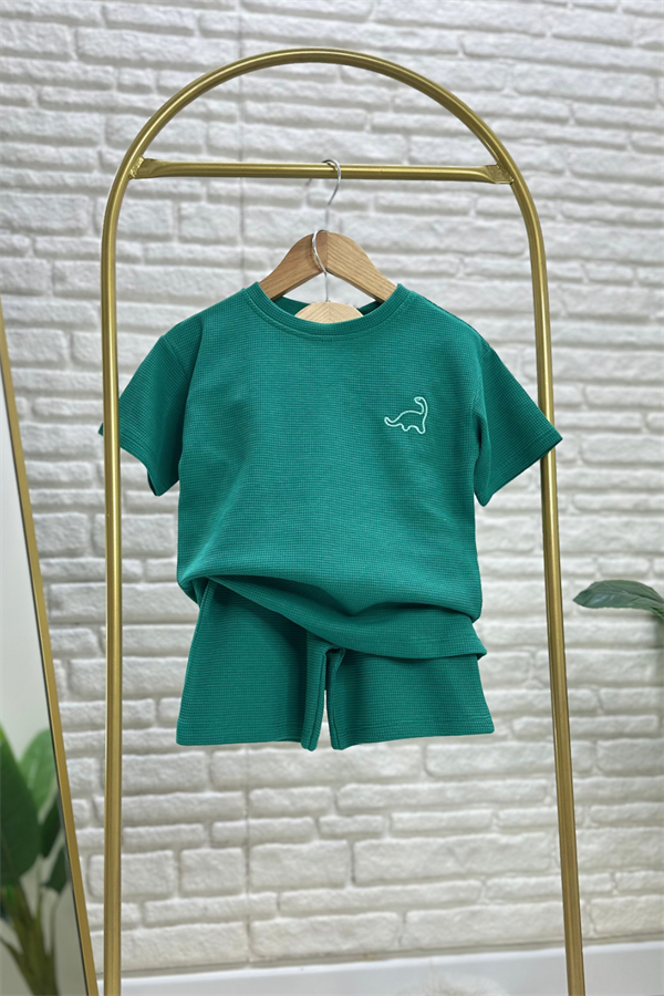 Unisex Waffle Kumaş Zümrüt Şortlu Yaz Takım