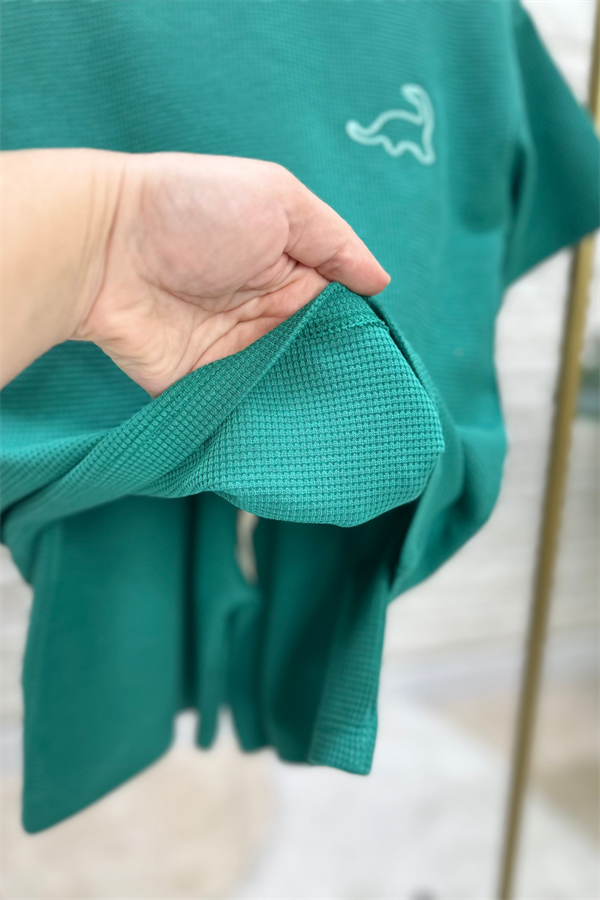 Unisex Waffle Kumaş Zümrüt Şortlu Yaz Takım