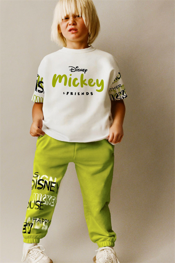 Unisex Yağ Yeşili Mickey Yaz Takım 