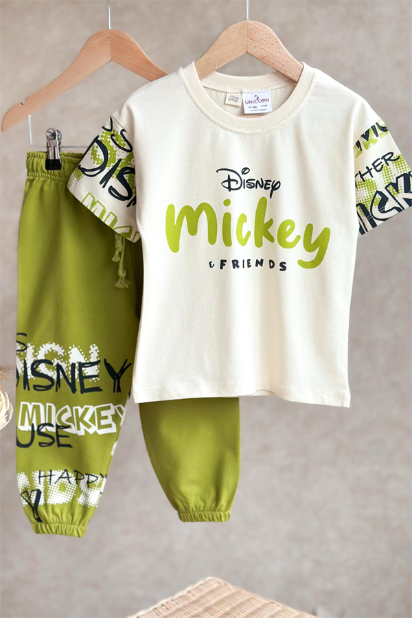 Unisex Yağ Yeşili Mickey Yaz Takım 