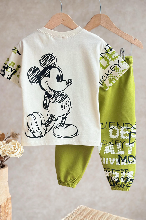Unisex Yağ Yeşili Mickey Yaz Takım 