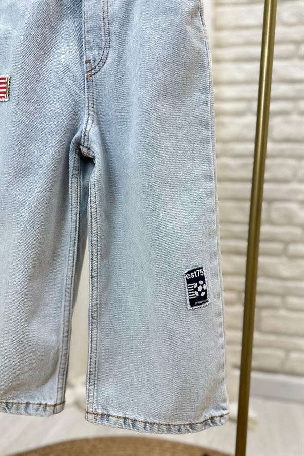 Unisex Yamalı Jean Pantalon