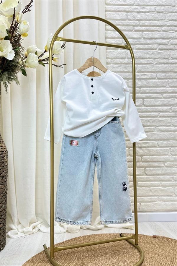 Unisex Yamalı Jean Pantalon