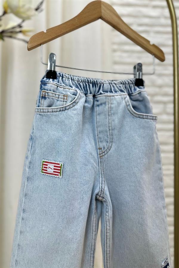 Unisex Yamalı Jean Pantalon