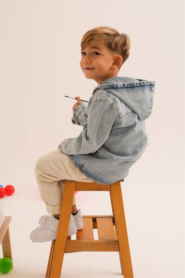 Unisex Yarım Fermuarlı Denim Sweat
