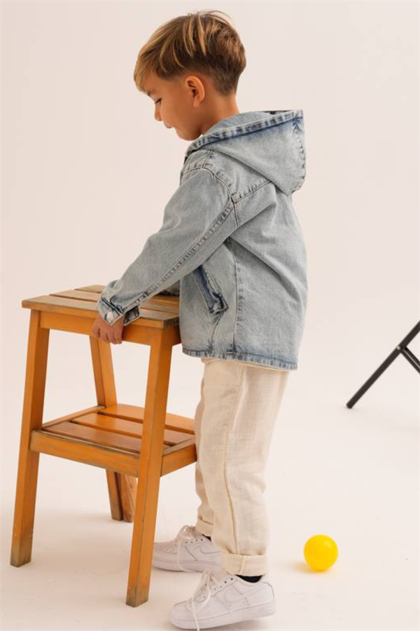Unisex Yarım Fermuarlı Denim Sweat