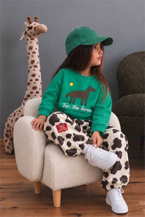 Unisex Yeşil At Figürlü 3 İplik Takım