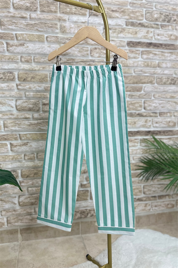 Unisex Yeşil Çizgili Çantalı Pijama Takım