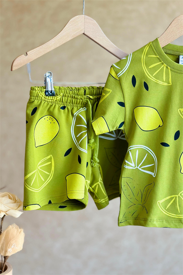 Unisex Yeşil Limonlu Şortlu  Takım
