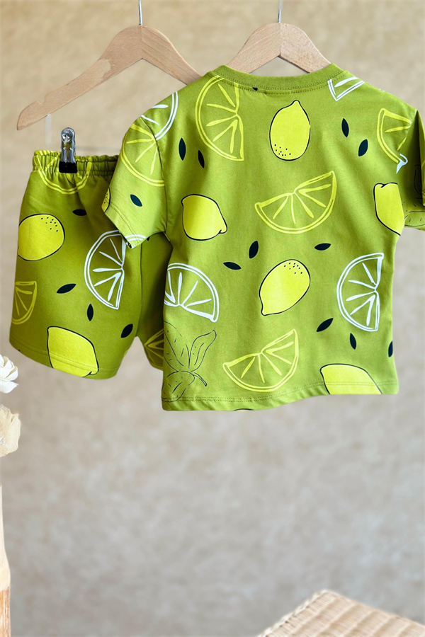 Unisex Yeşil Limonlu Şortlu  Takım