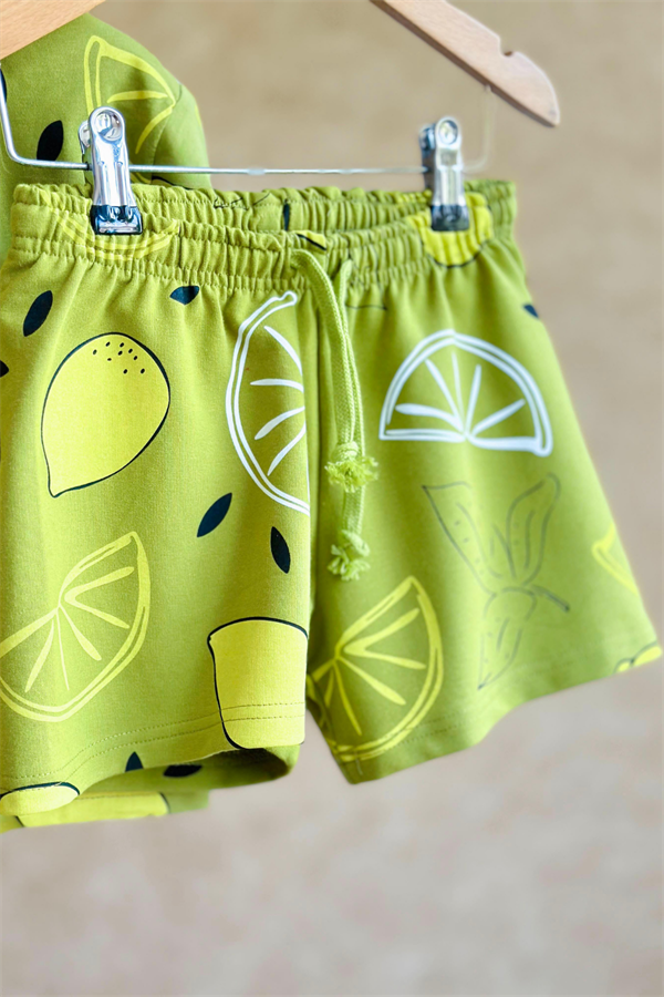 Unisex Yeşil Limonlu Şortlu  Takım