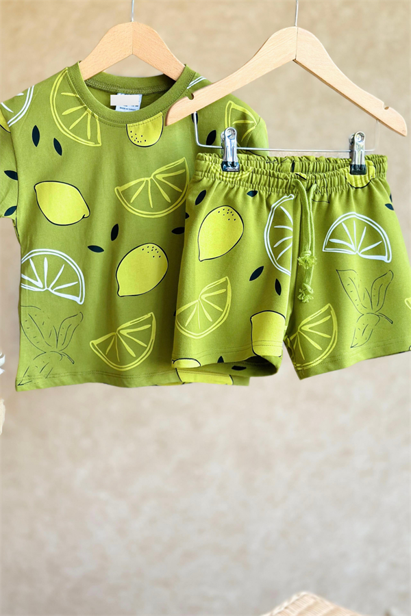 Unisex Yeşil Limonlu Şortlu  Takım