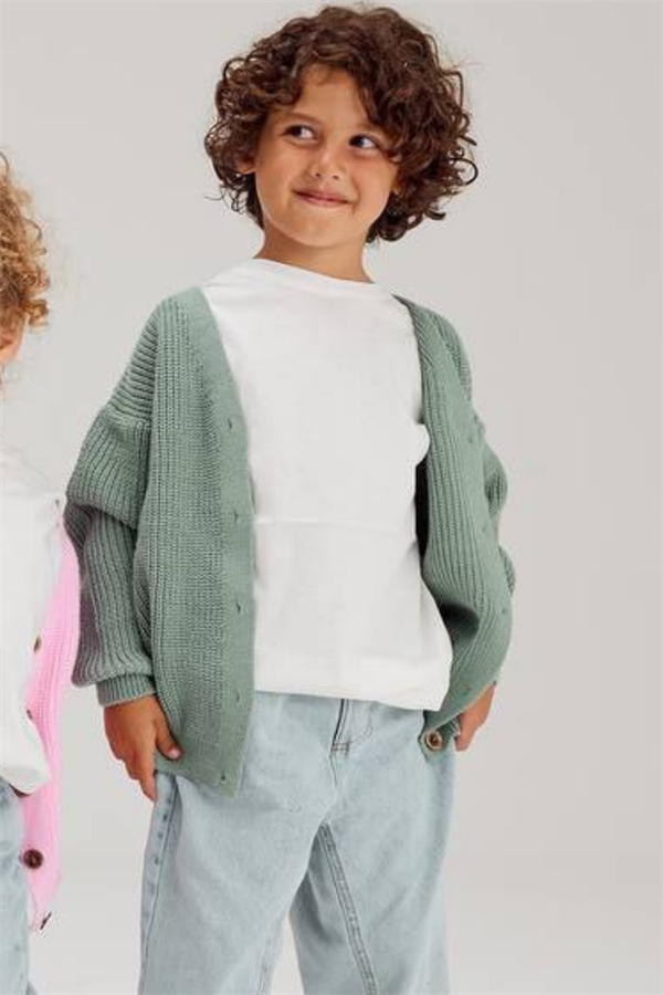 Unisex Çocuk Yeşil Triko Hırka