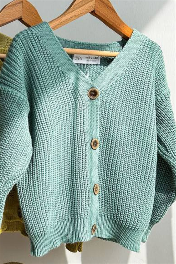 Unisex Çocuk Yeşil Triko Hırka