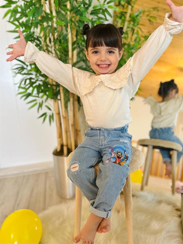Unisex Çocuk Yüksek Bel Looney Tunes Jean Pantolon