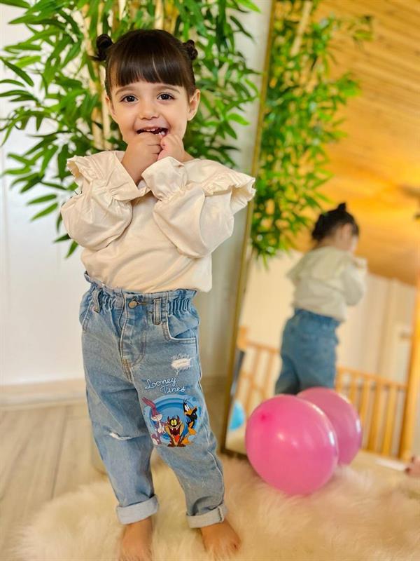 Unisex Çocuk Yüksek Bel Looney Tunes Jean Pantolon