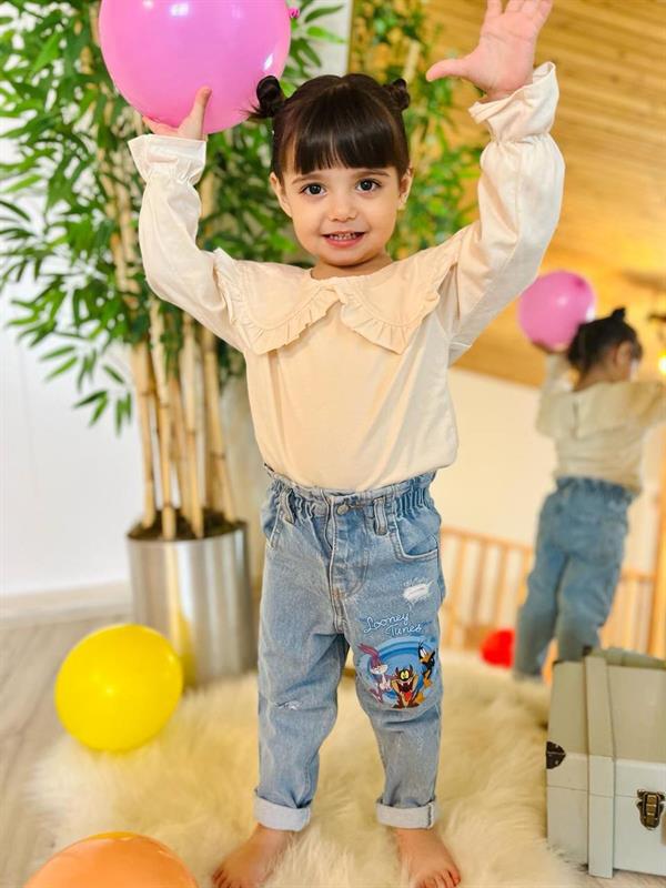 Unisex Çocuk Yüksek Bel Looney Tunes Jean Pantolon