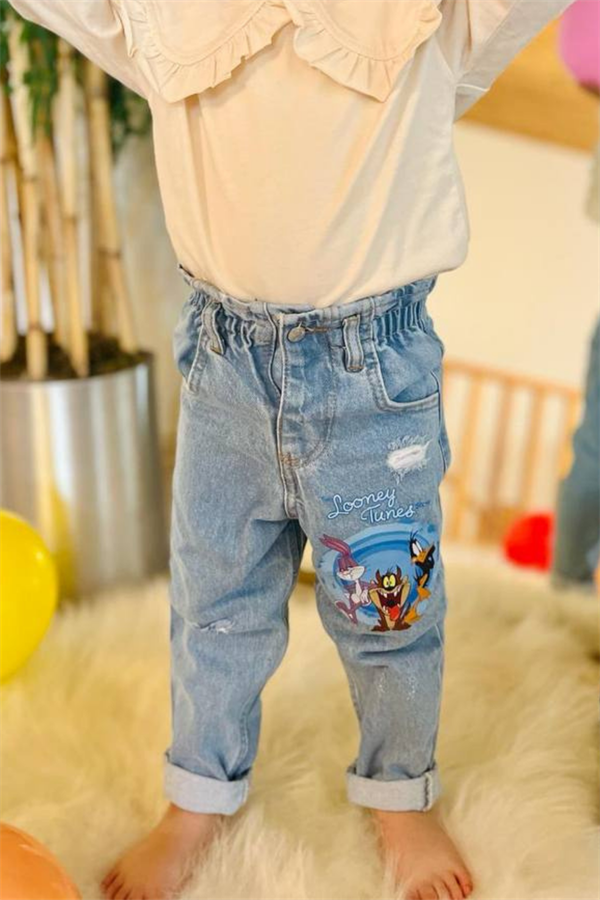 Unisex Çocuk Yüksek Bel Looney Tunes Jean Pantolon