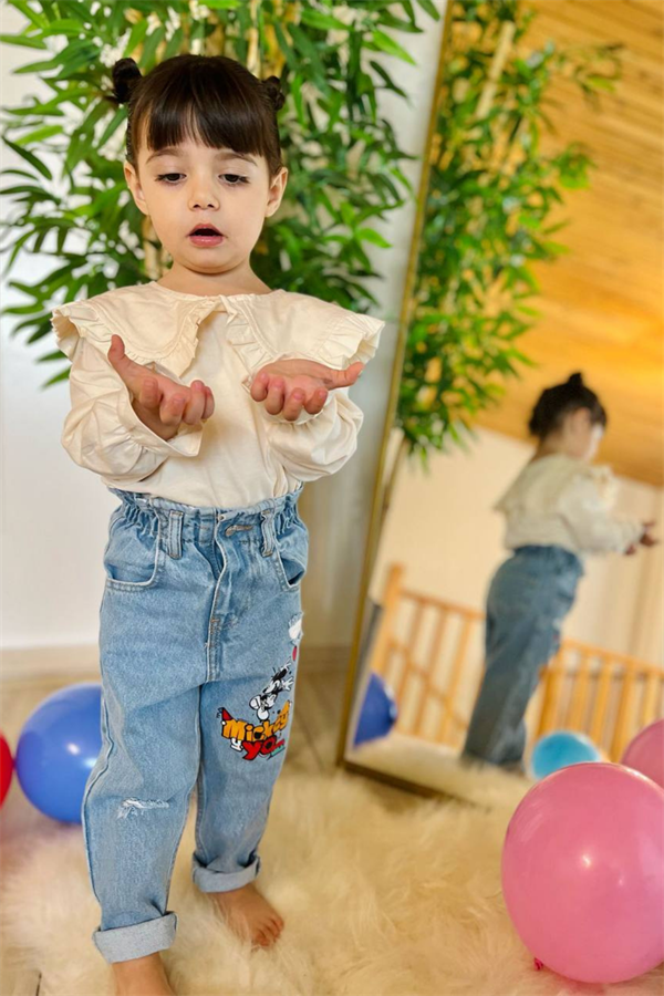 Unisex Yüksek Bel Mickey Yo Jean Pantolon