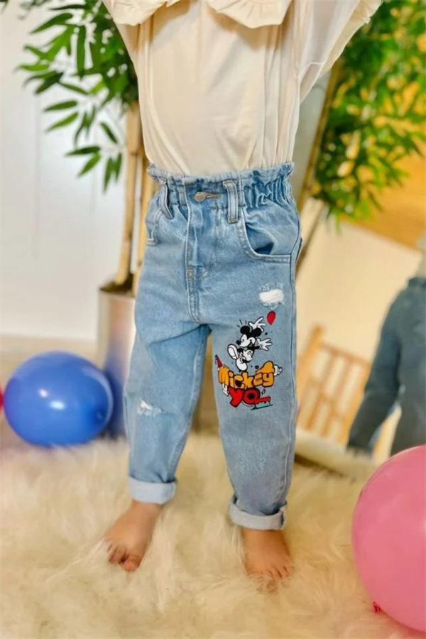 Unisex Yüksek Bel Mickey Yo Jean Pantolon