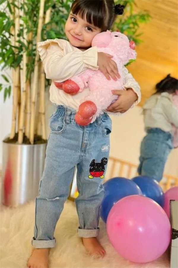 Unisex Yüksek Bel Paçası Mickey Jean Pantolon