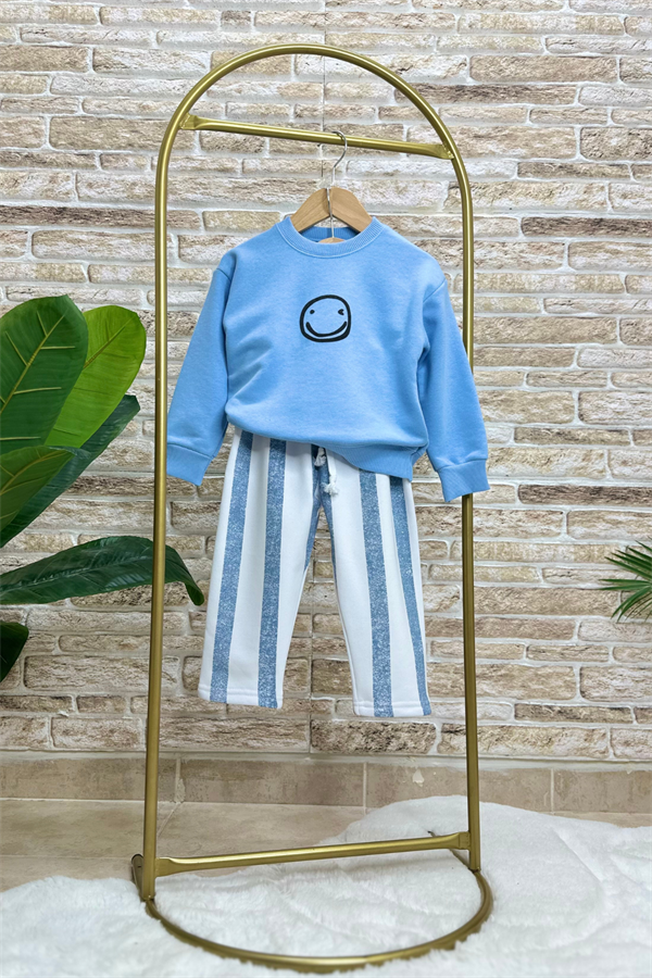 Unlsex Çocuk 3 İplik Çizgili Mavi Takım