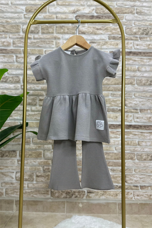 Waffle Kumaş Gri İspanyol Tayt Takım