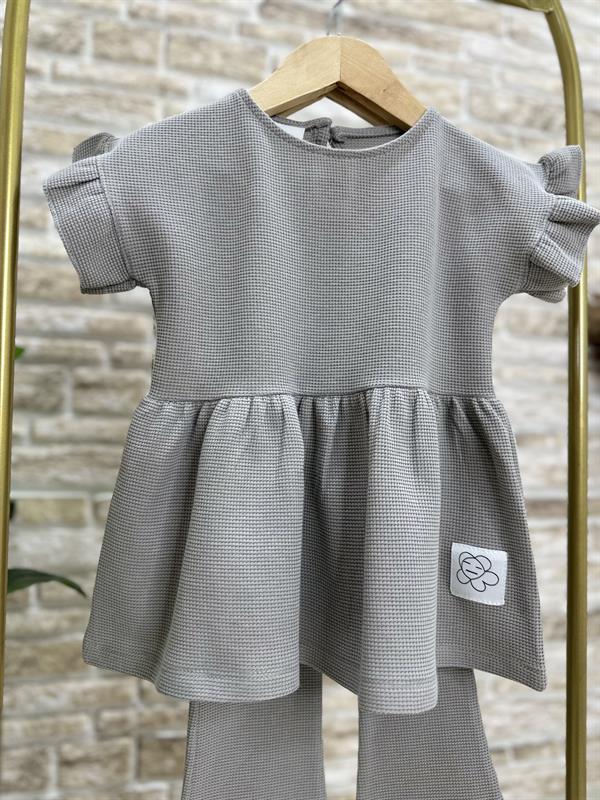 Waffle Kumaş Gri İspanyol Tayt Takım