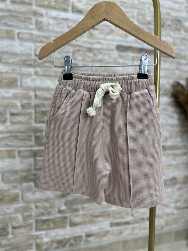 Waffle Kumaş Kum Beji Fermuarlı Şort Takım