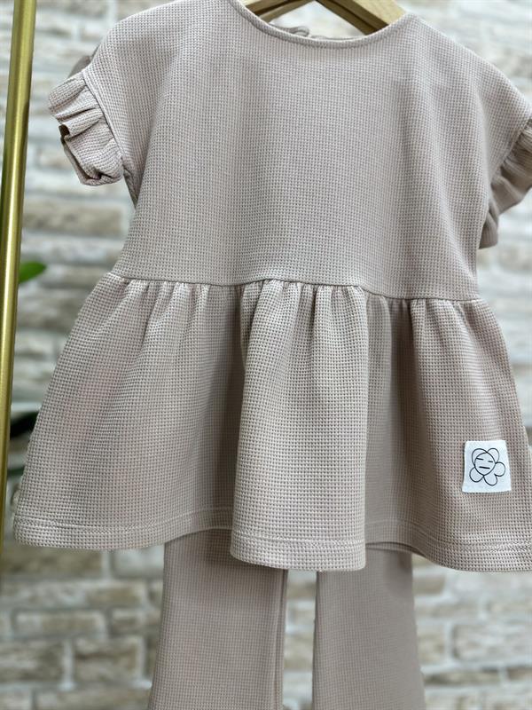 Waffle Kumaş Kum Beji İspanyol Tayt Takım