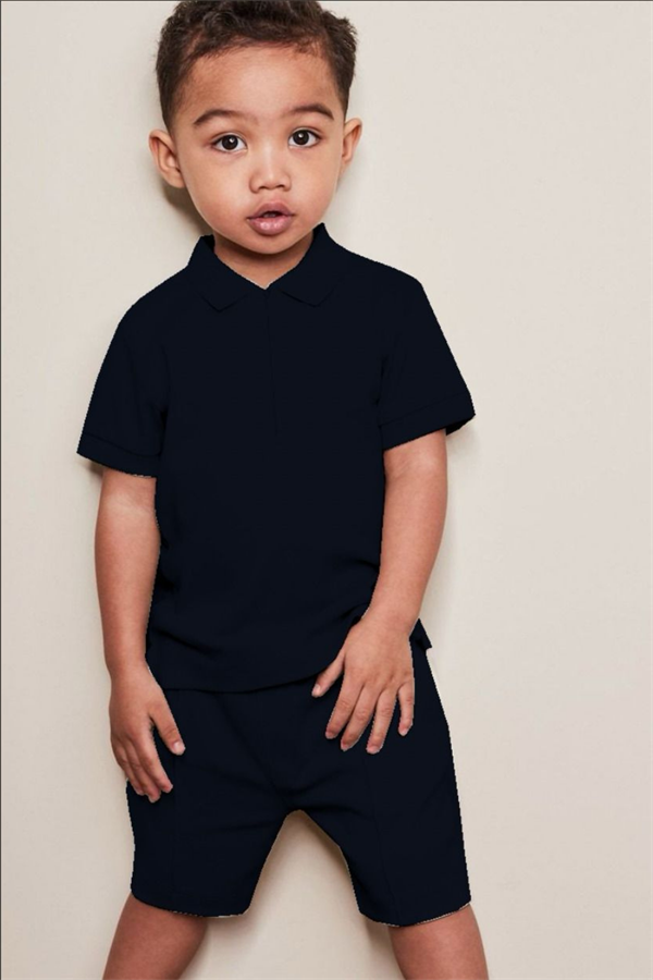 Waffle Kumaş Lacivert Fermuarlı Şort Takım