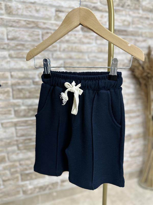 Waffle Kumaş Lacivert Fermuarlı Şort Takım