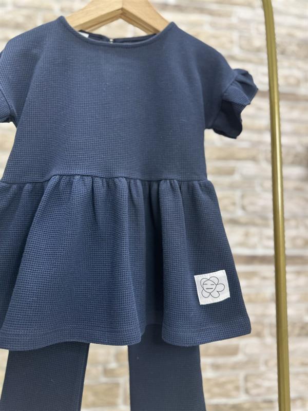 Waffle Kumaş Lacivert İspanyol Tayt Takım