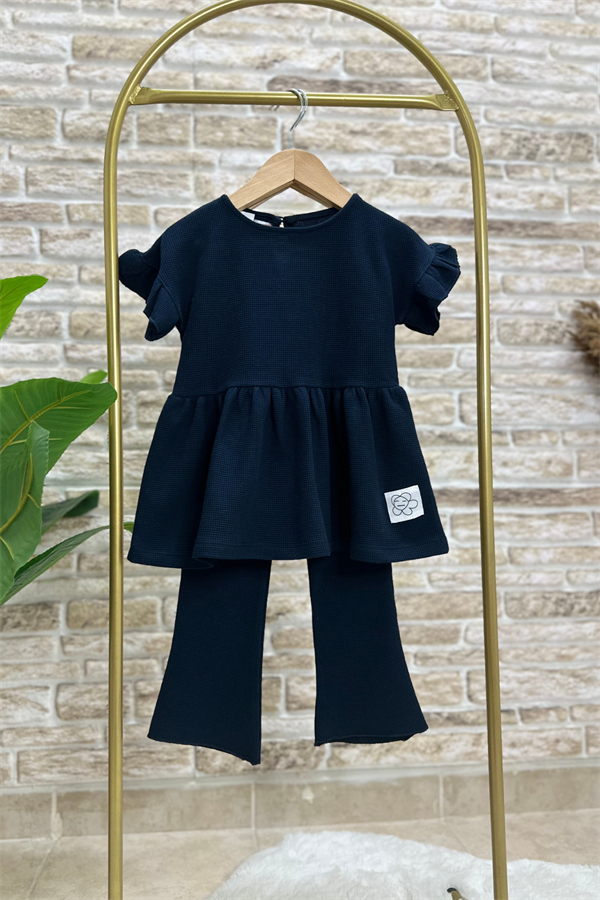 Waffle Kumaş Lacivert İspanyol Tayt Takım