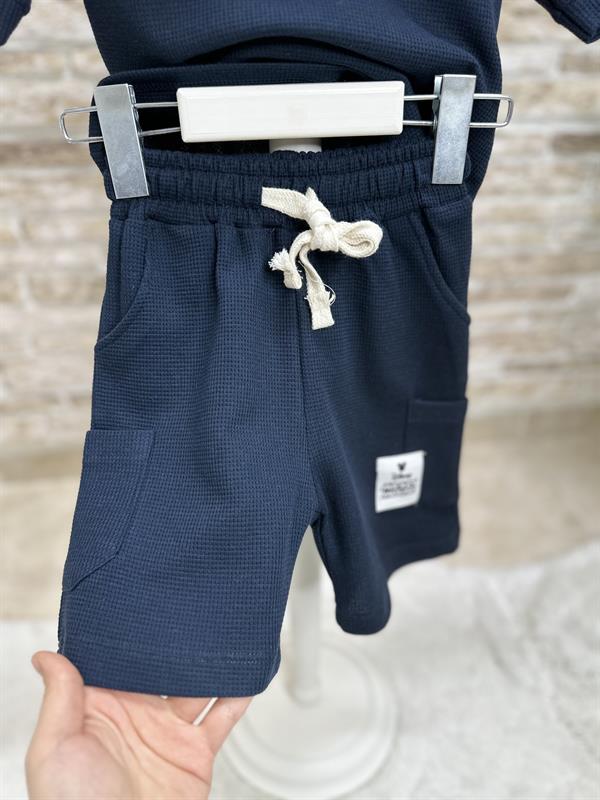 Waffle Kumaş Mickey Lacivert Fermuarlı Şort Takım