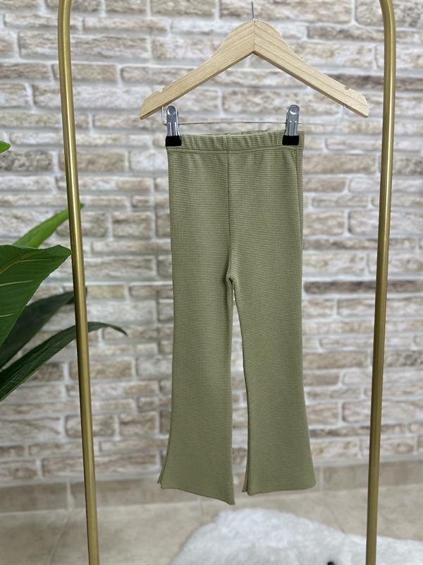 Waffle Kumaş Yağ Yeşili İspanyol Tayt Takım